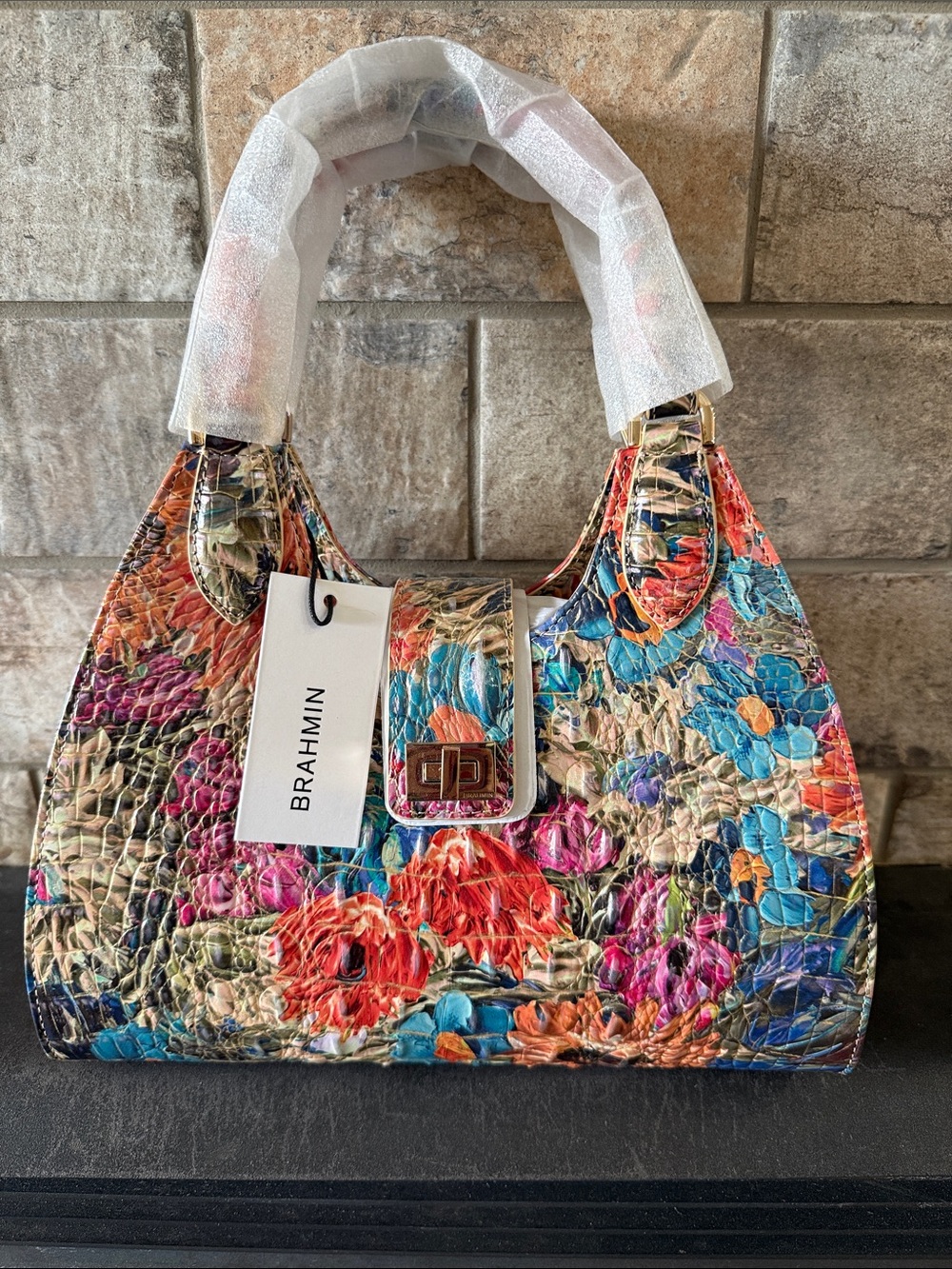 Brahmin Adrian Lasso Melbourne Floral Embossed Leather Shoulder Bag i